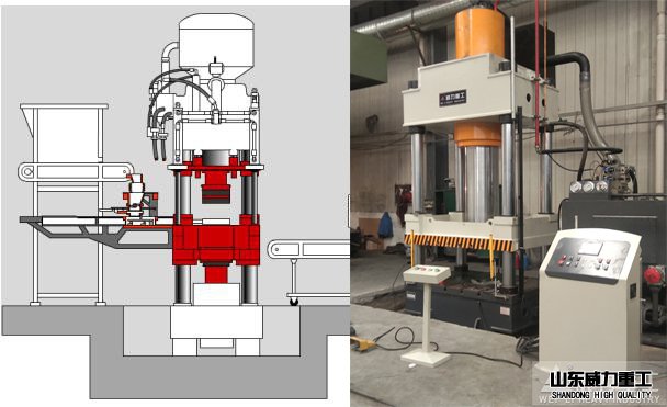 630吨四柱压力机加工盐砖示意图